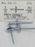 3/16 BLIND RIVET .251-.375 GRIP LARGE FLANGE STEEL RIVET STEEL MANDREL