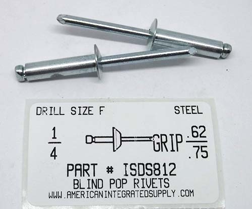 1/4 BLIND RIVET .626-.750 GRIP STEEL RIVET STEEL MANDREL