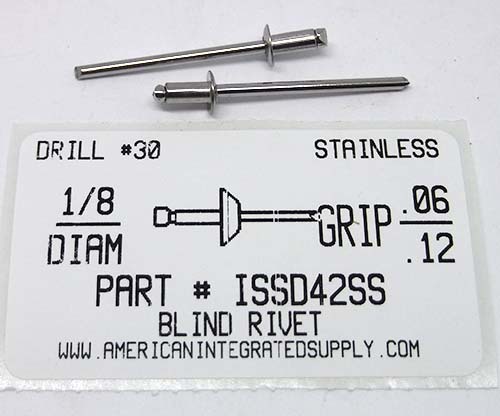 1/8 BLIND RIVET .063-.125 GRIP STAINLESS RIVET STAINLESS MANDREL