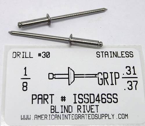 1/8 BLIND RIVET .313-.375 GRIP STAINLESS RIVET STAINLESS MANDREL