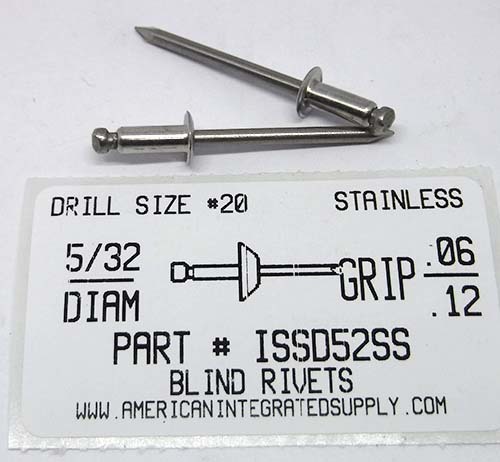 5/32 BLIND RIVET .020-.125 GRIP STAINLESS RIVET STAINLESS MANDREL