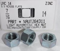 7/16-14 LIGHT AUTOMOTIVE HEX NUT 5/8" ACROSS THE FLATS STEEL ZINC PLATED