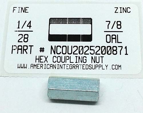 1/4-28X3/8X7/8 HEX COUPLING NUT STEEL ZINC PLATED