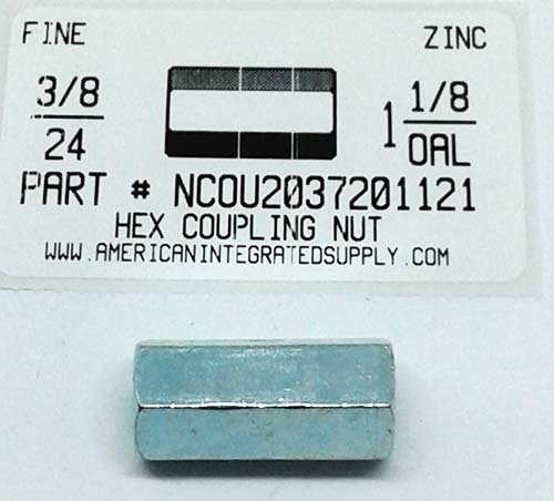 3/8-24X1/2X1-1/8 HEX COUPLING NUT STEEL ZINC PLATED