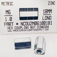 M6-1.00X18MM HEX COUPLING NUT STEEL ZINC PLATED D6334