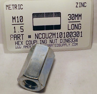 M10-1.50X30MM HEX COUPLING NUT STEEL ZINC PLATED D6334