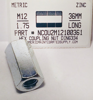 M12-1.75X36MM HEX COUPLING NUT STEEL ZINC PLATED D6334