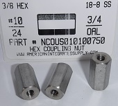 10-24X3/8X3/4 HEX COUPLING NUT 18-8 STAINLESS STEEL