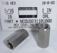 5/16-18X7/16X1 HEX COUPLING NUT 18-8 STAINLESS STEEL