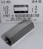 1/2-13X1-3/4 HEX COUPLING NUT 18-8 STAINLESS STEEL