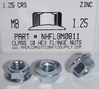 M8-1.25 HEX FLANGE NUT CLASS 10 STEEL ZINC D6923