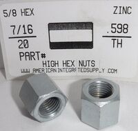 7/16-20 HIGH HEX NUT STEEL ZINC 5/8 HEX X .598 TH +/- (DISCONTINUED)