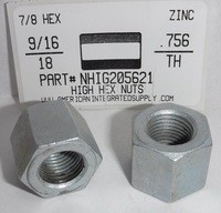 9/16-18 HIGH HEX NUT STEEL ZINC PLATED 7/8 HEX X .756" TH (DISCONTINUED)