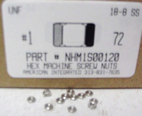 #1-72 HEX MACHINE SCREW NUT 18-8 STAINLESS STEEL