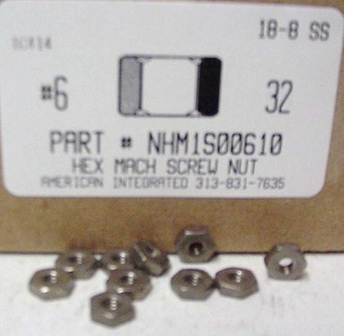 #6-32 HEX MACHINE SCREW NUT 18-8 STAINLESS STEEL