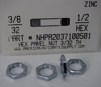 3/8-32 HEX PANEL NUT STEEL ZINC PLATED 1/2" AF X 3/32"TH