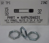 15/32-32 HEX PANEL NUT STEEL ZINC 9/16"A.F X 3/32"TH (DISCONTINUED)