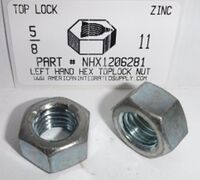 5/8-11 LEFT HAND HEX TOP LOCK NUT FINISHED STEEL ZINC (DISCONTINUED)