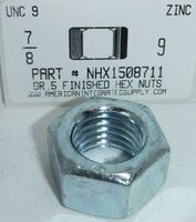 7/8-9 FINISHED HEX NUT SAE J995 GRADE 5 STEEL ZINC PLATED