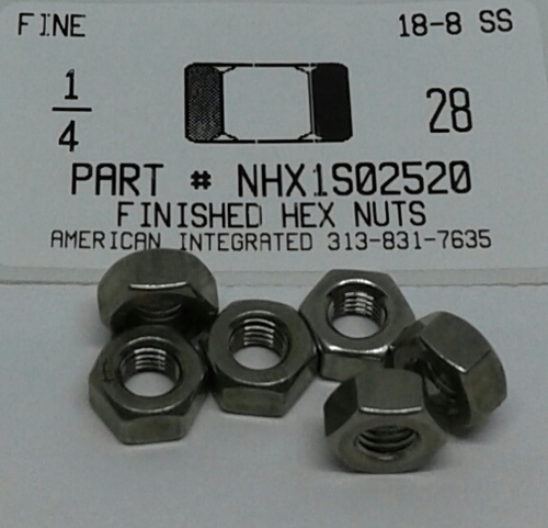 1/4-28 FINISHED HEX NUT 18-8 STAINLESS STEEL