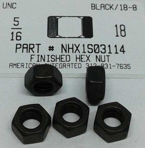 5/16-18 FINISHED HEX NUT 18-8 STAINLESS STEEL BLACK OXIDE
