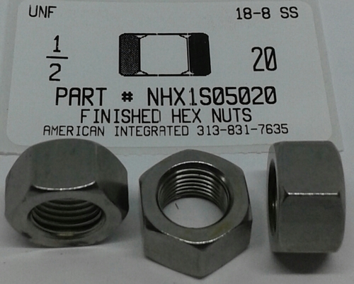 1/2-20 FINISHED HEX NUT 18-8 STAINLESS STEEL