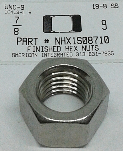 7/8-9 FINISHED HEX NUT 18-8 STAINLESS STEEL