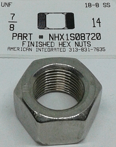 7/8-14 FINISHED HEX NUT 18-8 STAINLESS STEEL