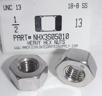 1/2-13 FINISHED HEAVY HEX NUT 18-8 STAINLESS STEEL