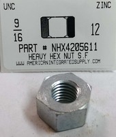 9/16-12 HEAVY HEX NUT STEEL ZINC PLATED 15/16"AF X 35/64"TH (DISCONTINUED)