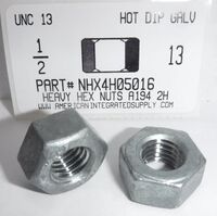 1/2-13 HEAVY HEX NUT A194 GRADE 2H STEEL HOT DIP GALVANIZED