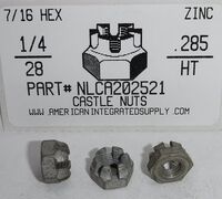 1/4-28 HEX CASTLE NUT STEEL ZINC PLATED 7/16 AF X 9/32 TH (DISCONTINUED)