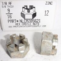 9/16-12 HEX CASTLE NUT STEEL ZINC PLATED 7/8 AF X 5/8 TH (DISCONTINUED)