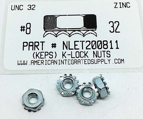 #8-32 HEX K-LOCKNUT WITH EXTERNAL TOOTH WASHER ATTACHED STEEL ZINC PLATED