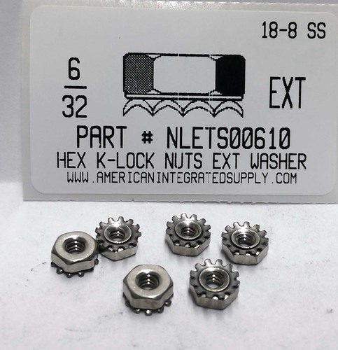 #6-32 HEX K-LOCKNUT WITH EXTERNAL TOOTH WASHER ATTACHED 18-8 STAINLESS STEEL