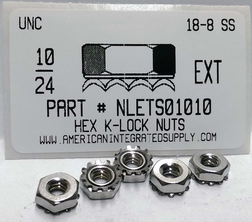 #10-24 HEX K-LOCKNUT WITH EXTERNAL TOOTH WASHER ATTACHED 18-8 STAINLESS STEEL