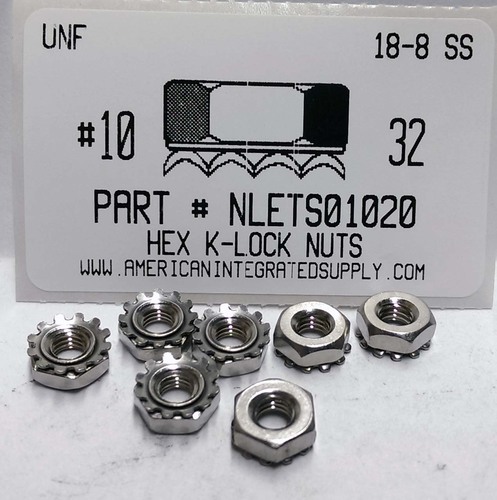 #10-32 HEX K-LOCKNUT WITH EXTERNAL TOOTH WASHER ATTACHED 18-8 STAINLESS STEEL