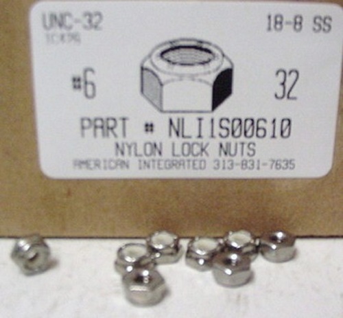 #6-32 HEX NYLON INSERT LOCK NUT 18-8 STAINLESS STEEL