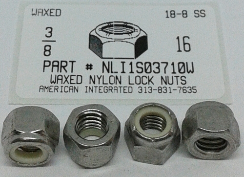 3/8-16 HEX NYLON INSERT LOCKNUT 18-8 STAINLESS STEEL WAXED