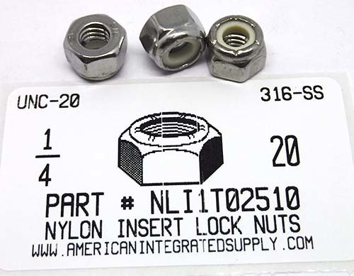 1/4-20 HEX NYLON INSERT LOCK NUT NE SERIES 316 STAINLESS STEEL