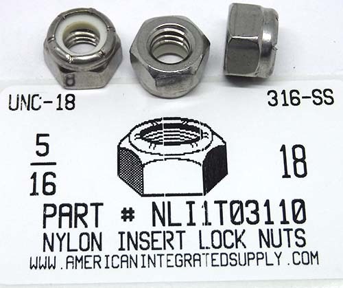 5/16-18 HEX NYLON INSERT LOCKNUT 316 STAINLESS STEEL