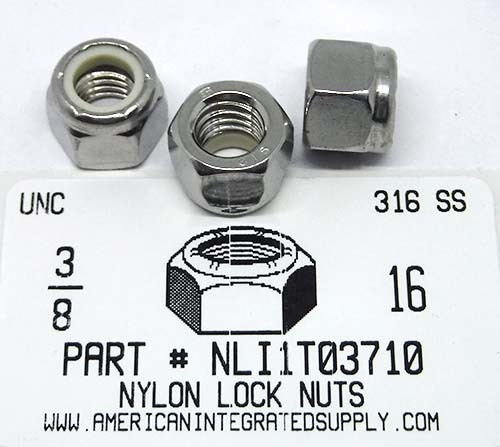 3/8-16 HEX NYLON INSERT LOCKNUT 316 STAINLESS STEEL