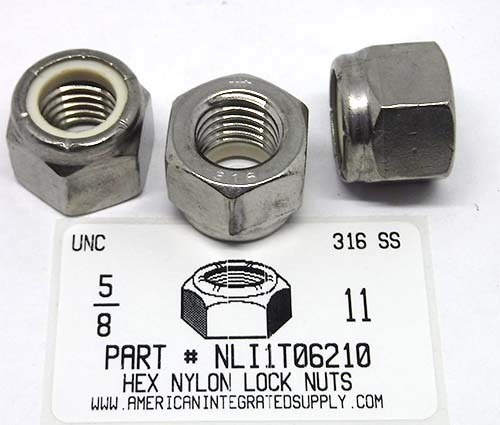5/8-11 HEX NYLON INSERT LOCK NUT NE SERIES 316 STAINLESS STEEL