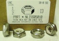 1/2-13 THIN NYLON INSERT LOCK NUT NTE SERIES 18-8 STAINLESS STEEL
