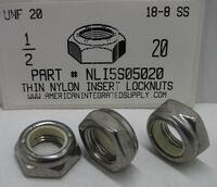 1/2-20 THIN NYLON INSERT LOCK NUT NTE SERIES 18-8 STAINLESS STEEL
