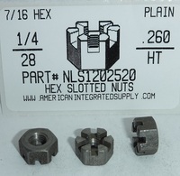 1/4-28 HEX SLOTTED NUT STEEL PLAIN 7/16"AF X .260" TH (DISCONTINUED)