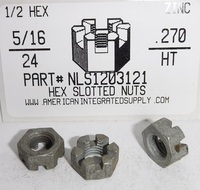 5/16-24 HEX SLOTTED NUT STEEL ZINC PLATED 1/2"AF X .270" TH (DISCONTINUED)