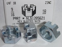 9/16-18 HEX SLOTTED NUT STEEL ZINC PLATED 7/8" AF X 31/64"TH