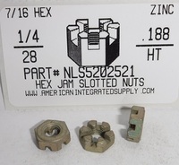 1/4-28 HEX SLOTTED JAM NUT STEEL ZINC PLATED 7/16" AF X .188" HT (DISCONTINUED)