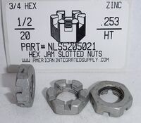 1/2-20 HEX SLOTTED JAM NUT STEEL ZINC PLATED 3/4" AF X .253" TH (DISCONTINUED)